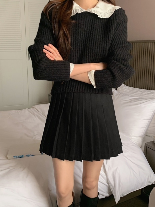 デイリー クロップ ウール ニット 韓国 人気 全3色