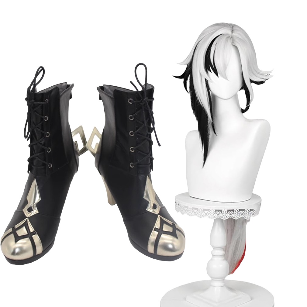 アルレッキーノ コスプレ靴 アルレッキーノ ウィッグ付き 原神 Genshin げんしん ブーツ 下駄 シューズ 長靴 コスプレ クリスマス ハロウィン