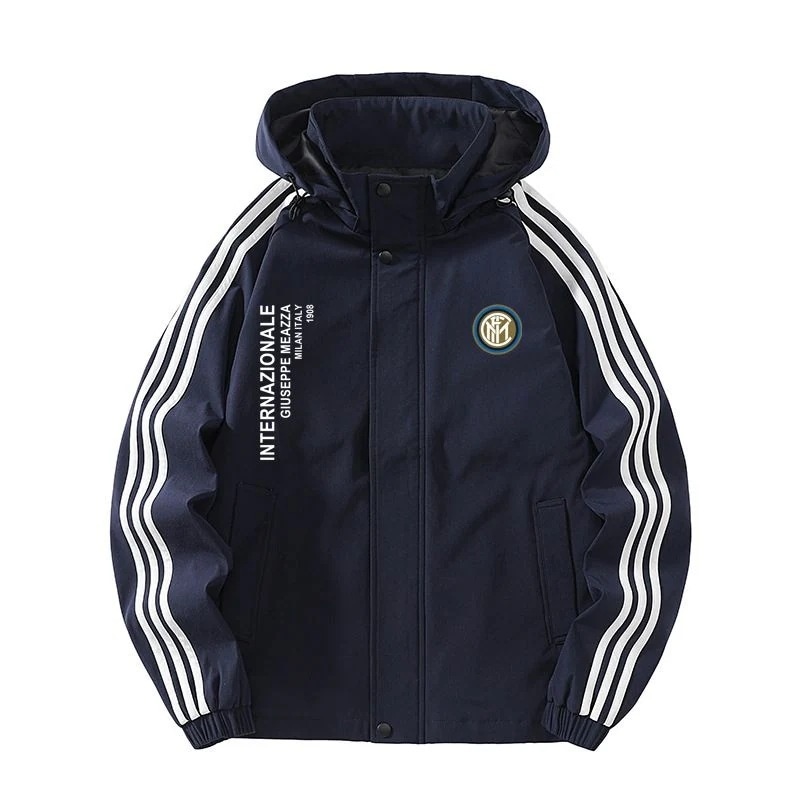 インター国米フード付きジャケットサッカーコートセリエaチームトレーニングボール服男女秋冬スポーツフード付き