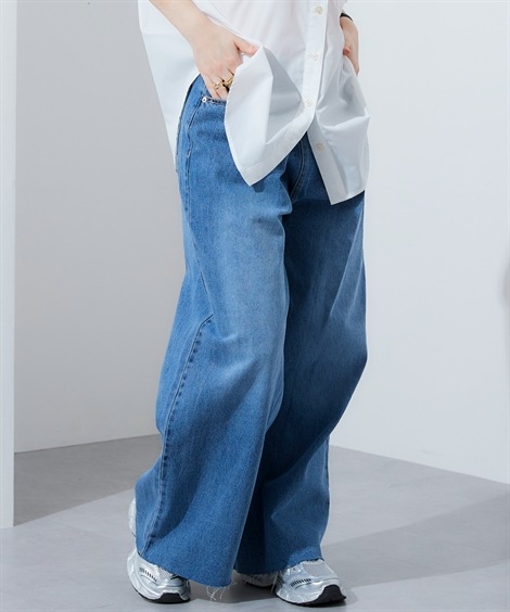 ロングパンツ ホックタックワイドデニムパンツ
