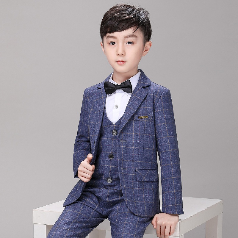 チェック柄 子どもスーツ タキシード 男の子スーツ キッズスーツ おしゃれ 4点セット 子供服 司会者 入学式 発表会 結婚式 演出会 ピアノ 成人式 カッコイイ-566