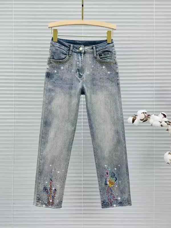 レディース ファッション カジュアル おしゃれ シガレット ジーンズ 九分丈 パンツ トレンディ 夏 ハイウエスト ストレッチ 刺繍 ストレート レッグ パンツ 5,231円