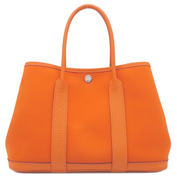 エルメス ハンドバッグ ガーデンパーティーTPM 30 トワルオフィシエ ヴァッシュカントリー フーオレンジ シルバー金具 オレンジ R刻印 【箱】【中古】