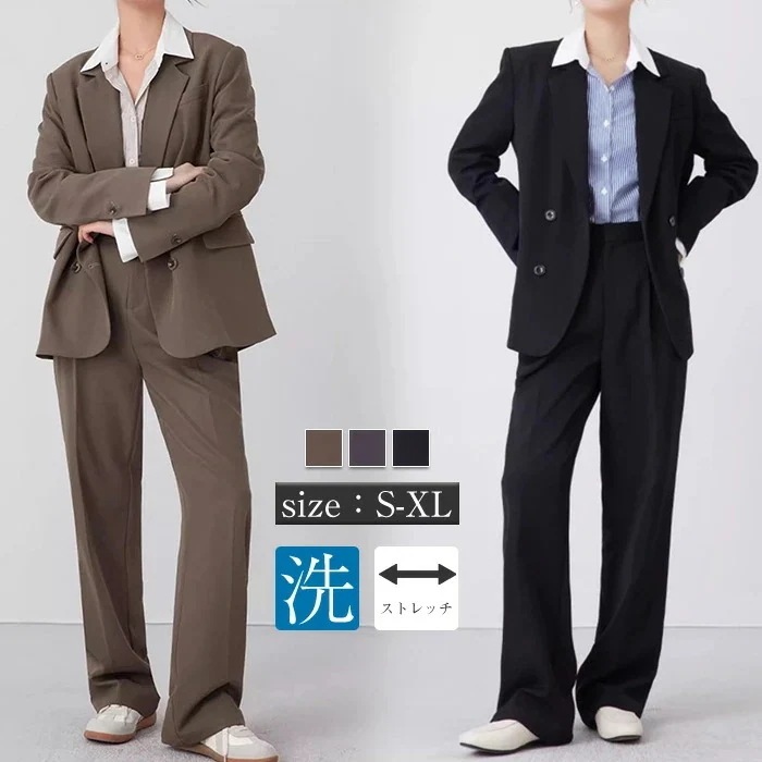 スーツ セットアップ レディース パンツスーツ カジュアル オフィス 長袖 ジャケット パンツ 2点セット 無地 シンプル セレモニースーツ カジュアルスーツ 春 秋 ママスーツ 入学式 卒業式 面接