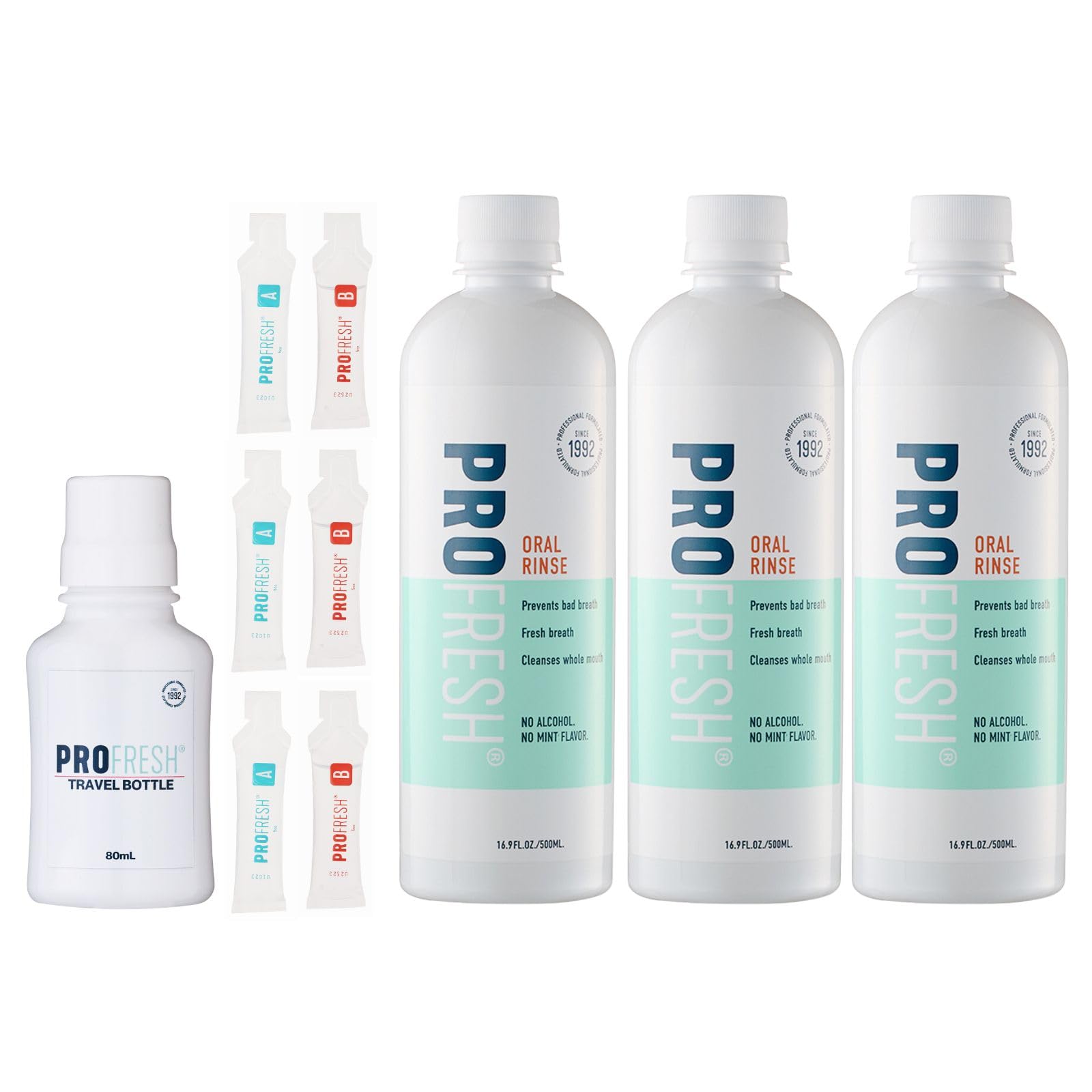 ProFresh (プロフレッシュ) オーラルリンス (3本セット＋詰替え用トラベルボトル) 口臭 口臭ケア ブレスケア 二酸化塩素 ノンアルコール 歯科医院採用