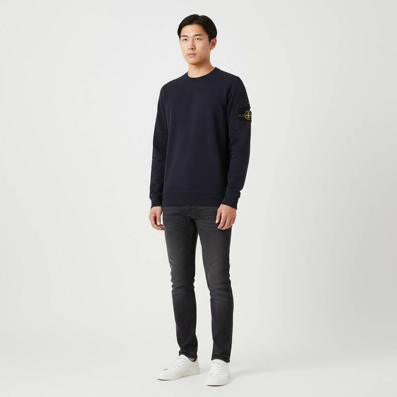 ストーンアイランド ブラッシュド スウェットシャツ ネイビー メンズ 811563920 V0020