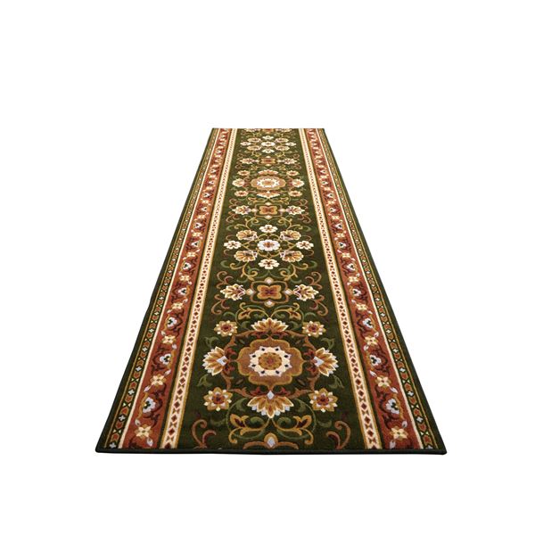 アラベスク柄 廊下敷き/フロアマット (グリーン 80×340cm) 抗菌・防臭・吸水・速乾加工 滑りにくい加工 洗える 日本製