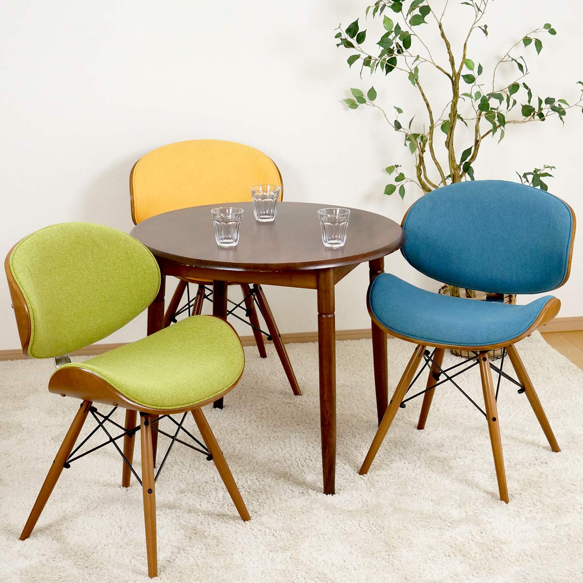 オフィスチェア 座面高46cm 背もたれ ファブリック デスクチェア ワークチェア いす 椅子 肘なし キャスターなし 木目調 おしゃれ デザイン クッション ミッドセンチュリー モダン