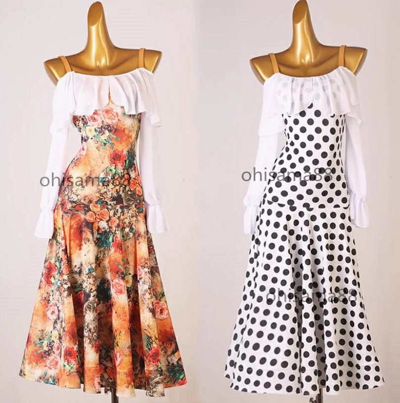 モダンドレス 大きい裾 モダン衣装 可愛い 社交ダンスドレス レディース 練習着 団体ウエア ワルツ 競技用のドレス スタンダードドレス 試合 発表会ドレス ワンピース 社交ダンス衣装 ダンスウェア