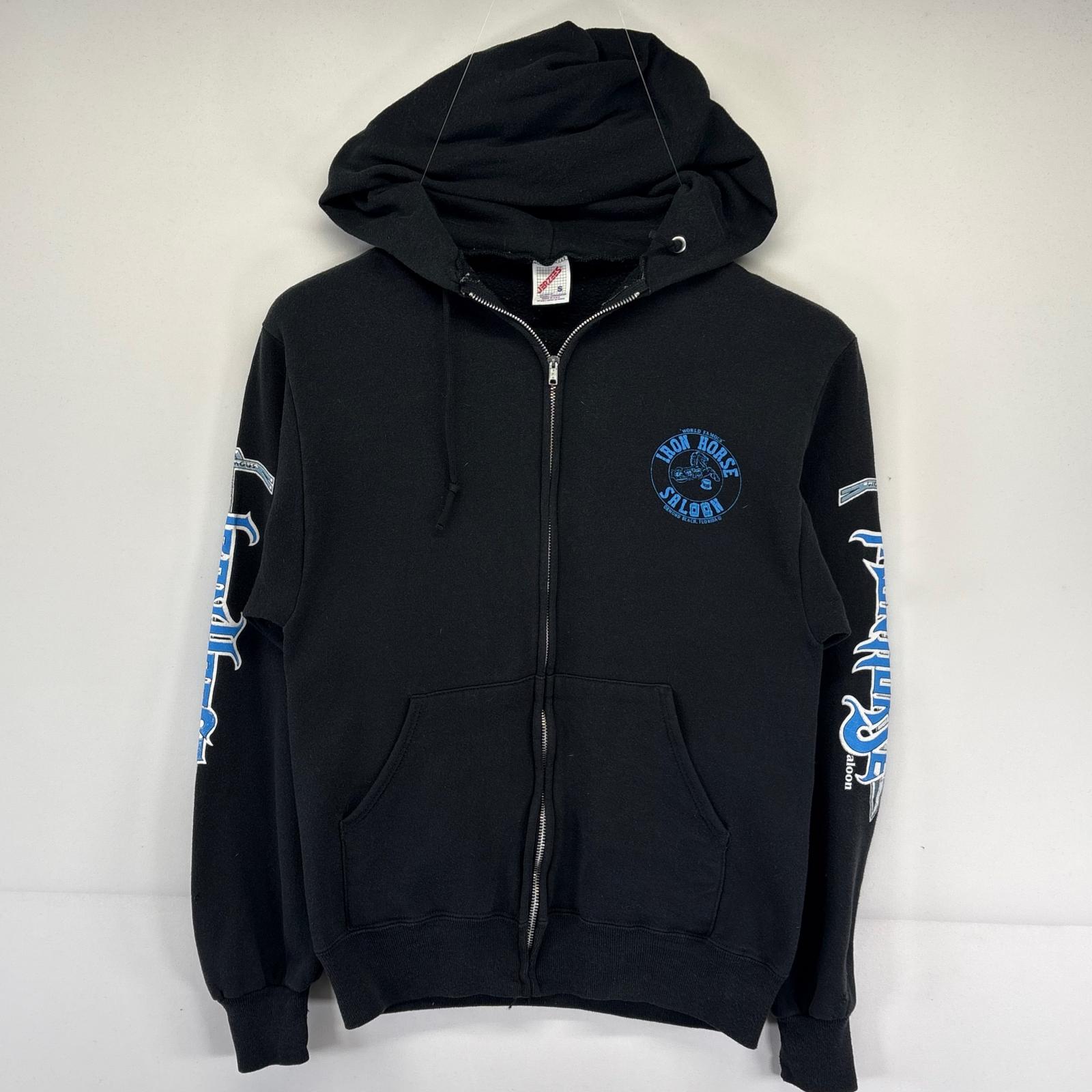 古着 80s/80年代 ヴィンテージ USA製 パーカー フルジップ IRON HORSE・SALOON S ブラック メンズ