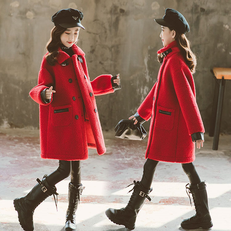子供 コート 秋冬 ムートンコート 長袖 無地 おしゃれ 子供用 女の子 おしゃれ 上品 子供服 お出かけ 通園 可愛い 女児 キッズ 暖かい レッド 洋装 120-170 TZ-963