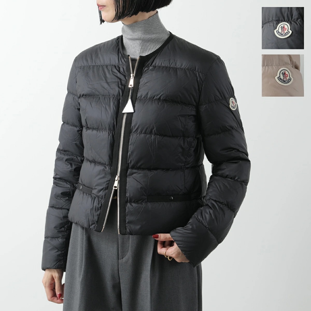MONCLER モンクレール ダウンジャケット LAURINE 1A00101 595FE レディース ナイロン ノーカラー ショート丈 アイコンパッチ カラー2色