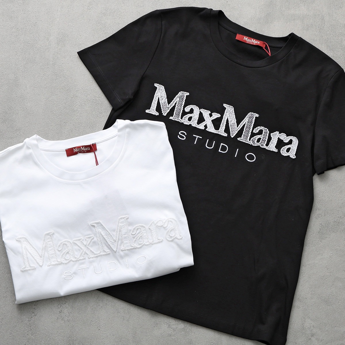 MAX MARA Studio マックスマーラ ステュディオ Tシャツ WON ウォン レディース コットン 半袖 カットソー クルーネック ロゴ刺繍 ビーズ カラー2色