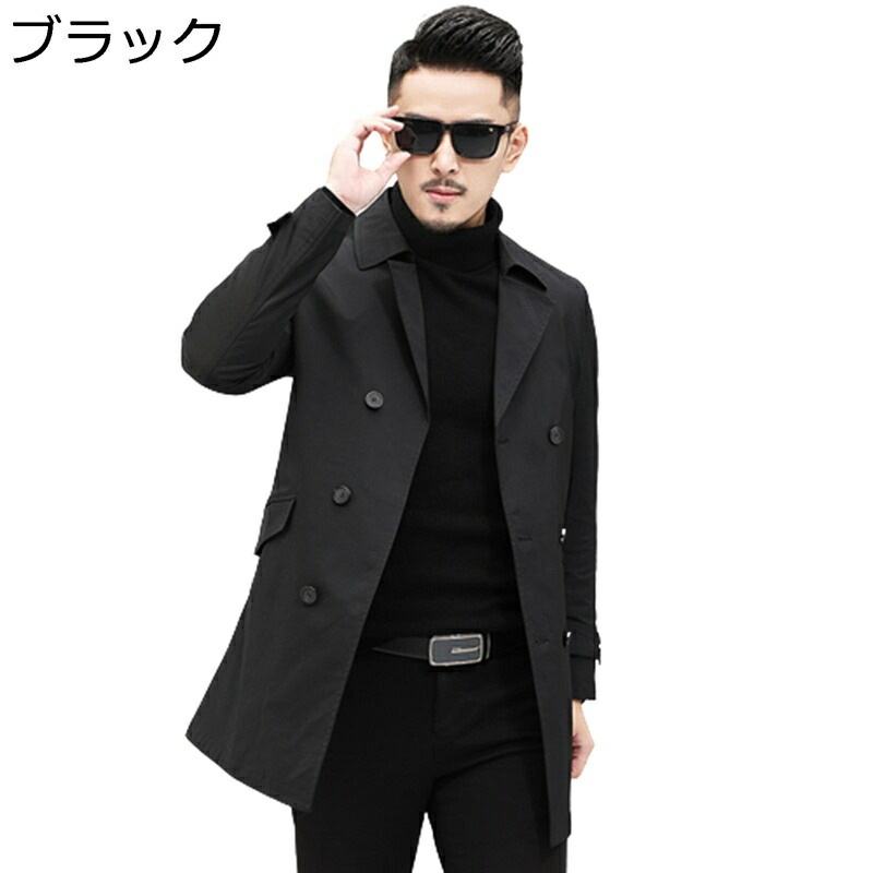 スプリングコート メンズ ハーフ丈 アウター ダブルブレスト テーラードカラー ジャケット カジュアル ビジネス 春秋 トレンチコート 紳士 スリム 細身 シンプル お洒落 無地 コート