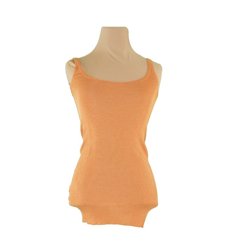 タンクトップ シルクリブ 36サイズ ロング丈 オレンジ レディース 中古