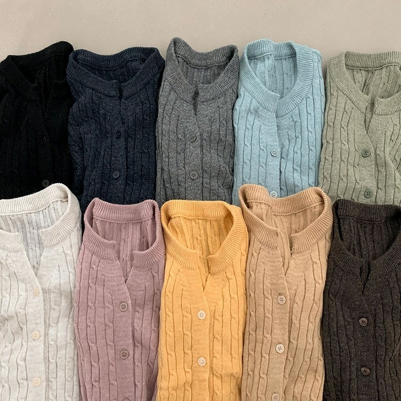 韓国の女性ファッション / ネックスリットケーブルクロップドカーディガン cd1152