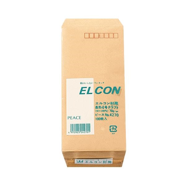 （まとめ） ピース R40再生紙クラフト封筒 テープのり付 長4 70g／m2 枠あり 4270 1パック（100枚） 30セット
