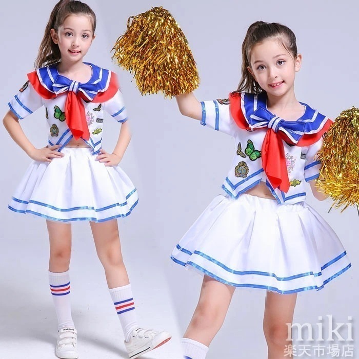 【最新モデル登場!!】【靴下お贈り】チアダンス衣装 キッズ ガールズ ダンス衣装 セットアップ グリーン 海軍 セーラー服 チア チアガール ジャズダンス衣装 ハロウィン コスチューム ダンス衣装 甲