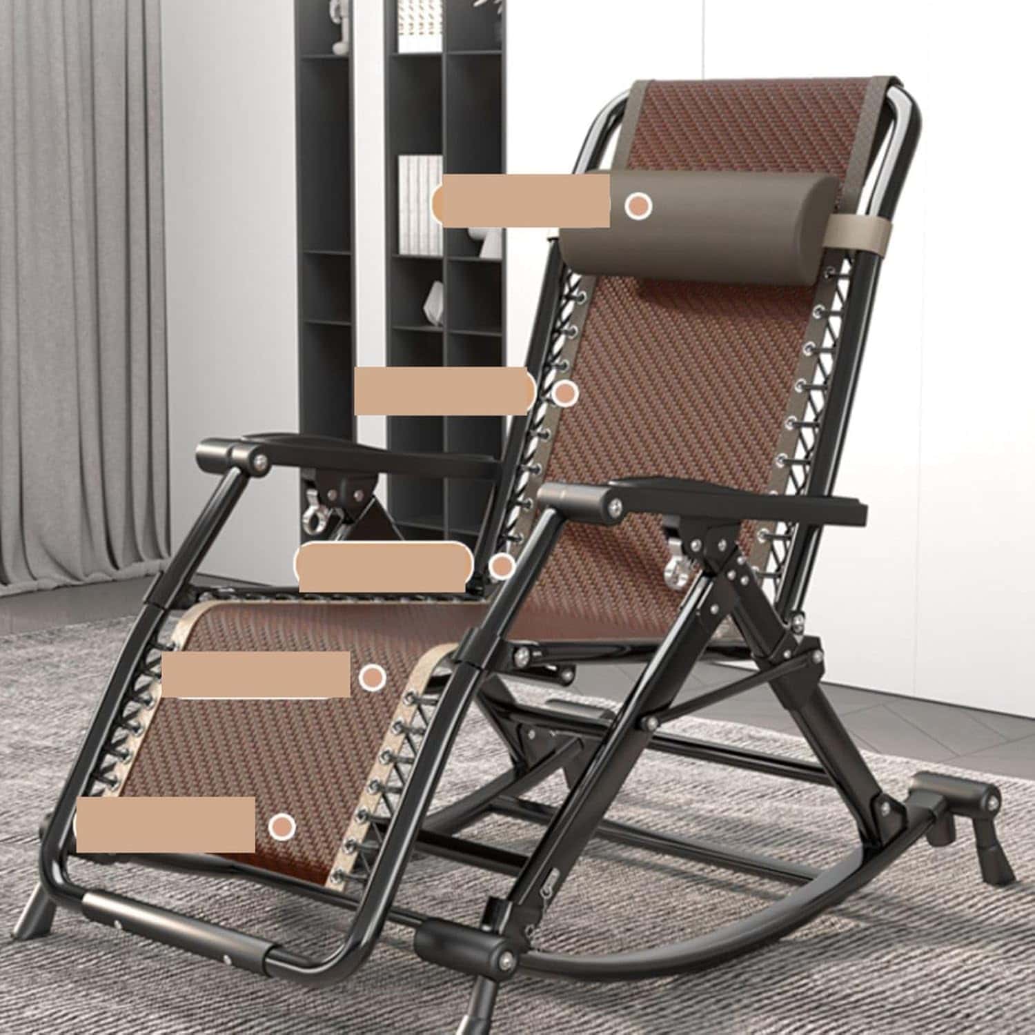 折りたたみリクライニングチェア ゼログラビティチェア ロッキングチェア フットレスト付き リラックスチェア ラウンジチェア 一人用 角度調節 仮眠 お部屋 オフィス 昼休み用