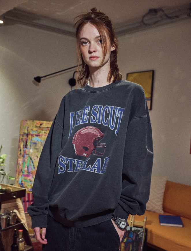 STELLAE ピグメント スウェットシャツ スモークブラック　UNISEX