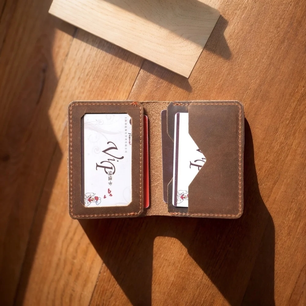 男性と女性のための本革のカードホルダー,ミニマリスト牛革のカードホルダー,スリムな財布,運転免許証ケース - 1524