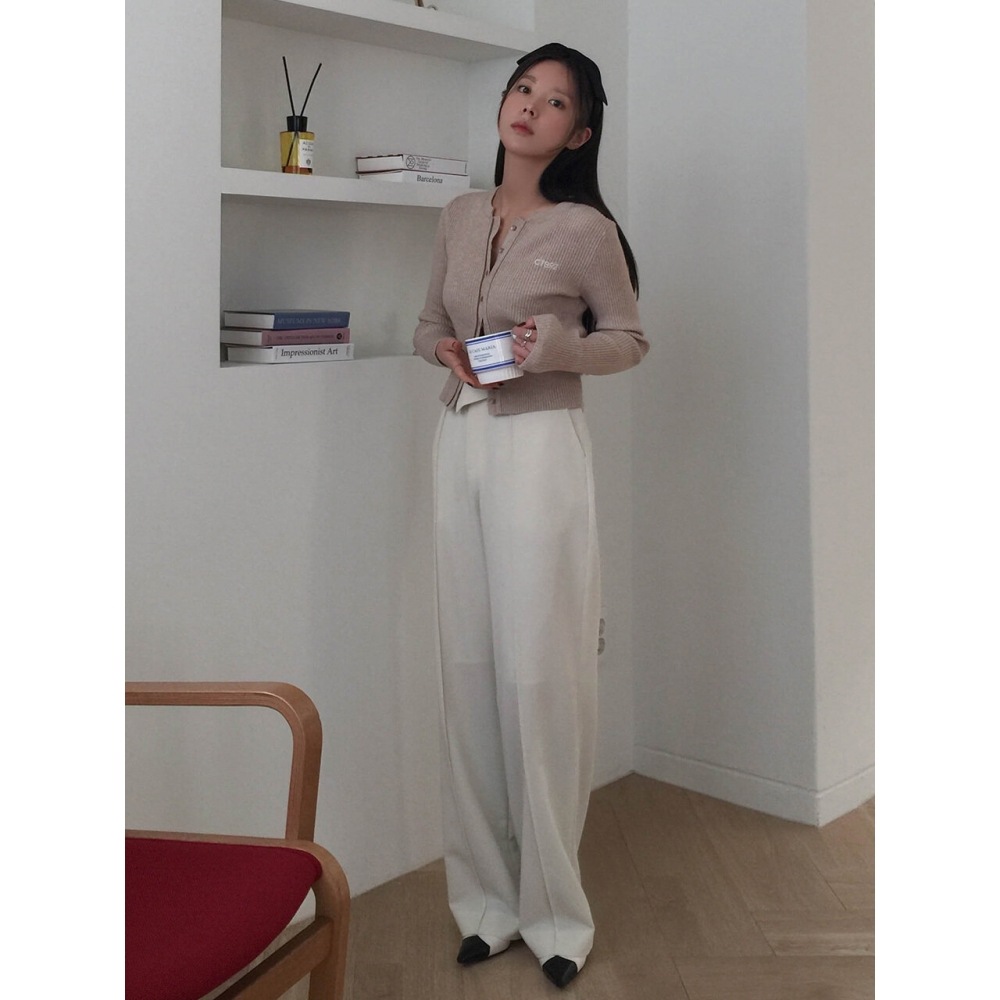 CITYBREEZEフォールドピンタックワイドスラックスIVORYロングパンツ