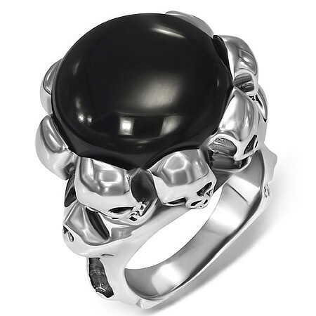ゴーストスカルステンレスリング(ブラックアゲート)（RMT184）指輪 ドクロ 髑髏 黒い石 天然石 サージカルステンレス316L アクセサリー 男性 女性 プレゼント r0622xxxxxxxx