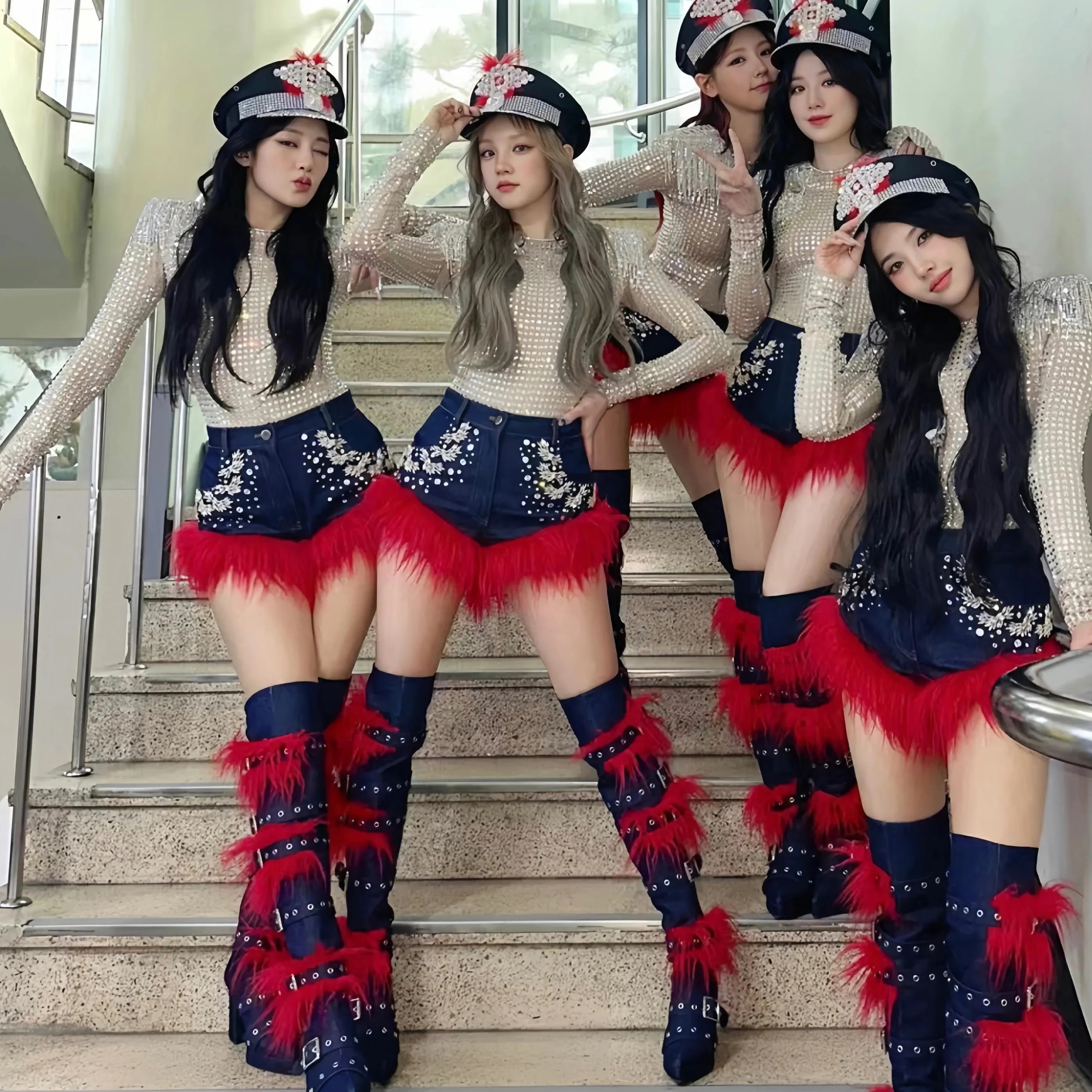 フルダイヤモンドデニムファーパフォーマンス衣装4点重工業セット