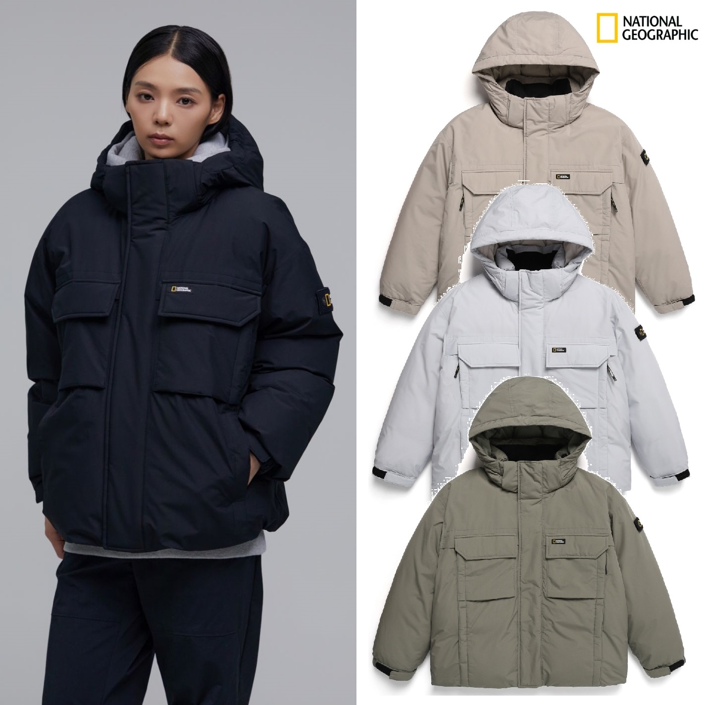 Dugong hooded shorts Chest pocket duck down jumper _ (N234UDW901) 4色 新商品 韓国人気 男女共用 冬のファッション 防寒用品 カップ