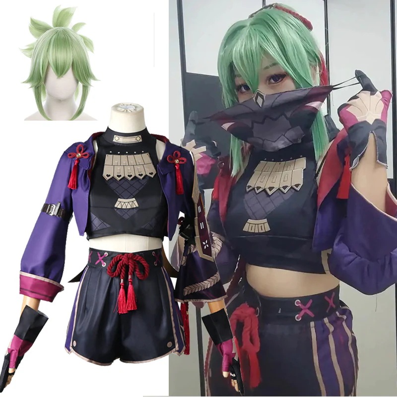 原神コスプレ Kuki Shinobuコスプレ衣装忍者ハロウィンパーティーコスチューム女性アニメコスプレ衣装フルセット