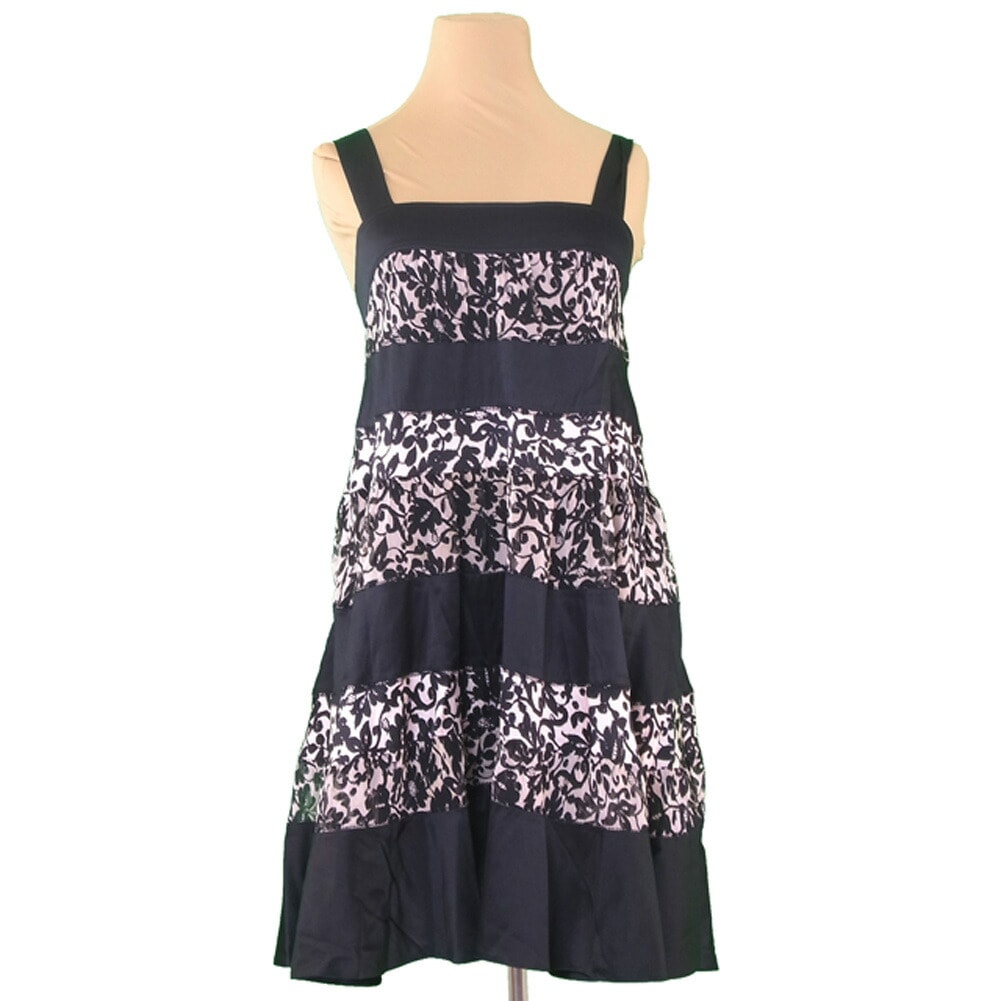 ワンピース フレアー フラワーシフォン切替え 2サイズ ブラック ベージュ 中古