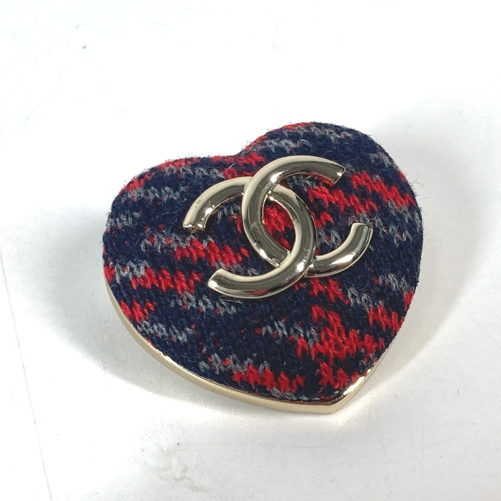 ブローチ ハート ココマーク CC B22K アクセサリー ツイード ネイビー×レッド 44,880円