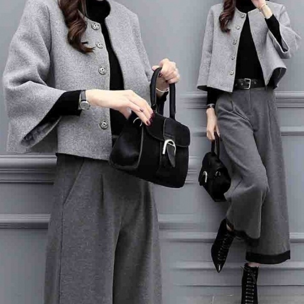 【好感度UP】 ファッション カーディガン + 無地 ワイド パンツ セット 2点