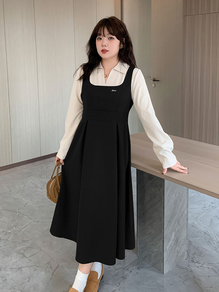 【ぽちゃまに】 2024秋新品 ドッキングワンピース 体型カバー 大きいサイズ ハイウエスト レディース ロングワンピース メガ割30%制限