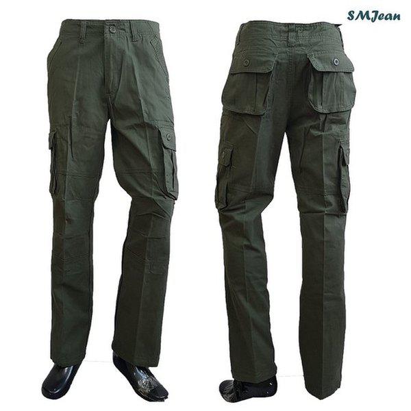 SMJ365 中年カーゴパンツ カーキ 基本ストレート 男性用カーゴコットンパンツ 中年男性