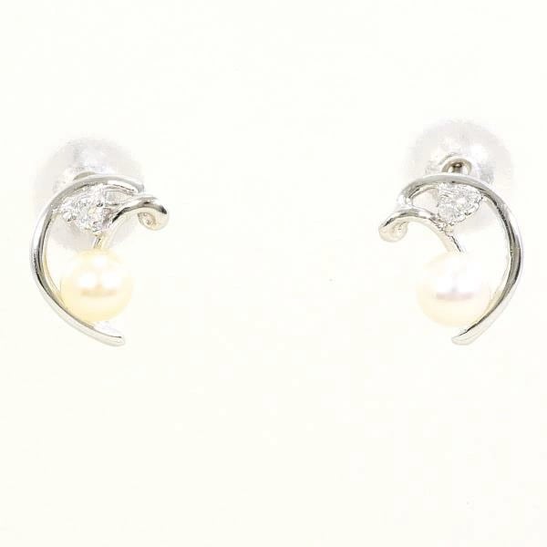 K18 18金 WG ピアス パール(真珠) ダイヤ 0.01 ×2 ジュエリー 中古