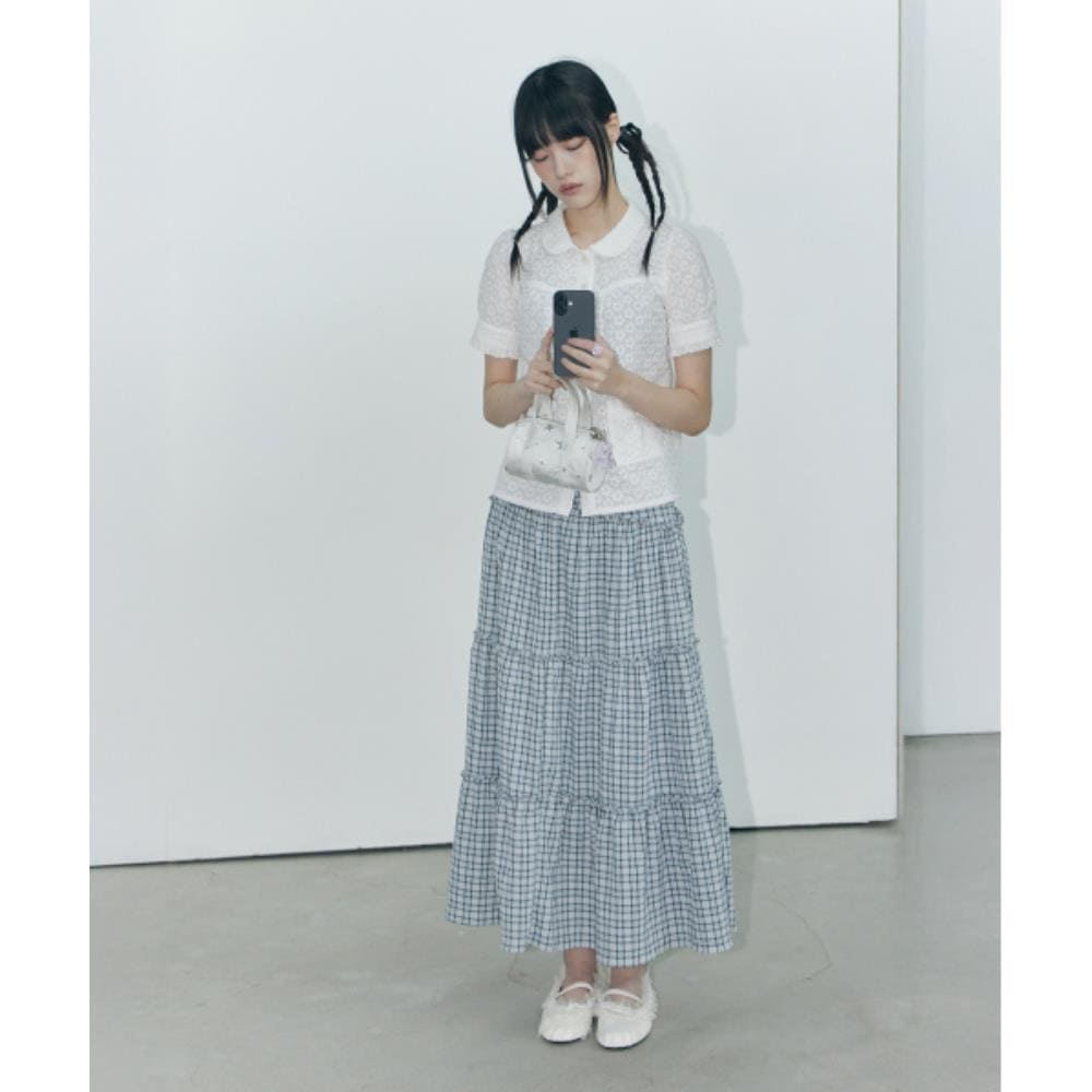 fogdawn Check Shirring Cancan Skirt blue DA25SSK001BL