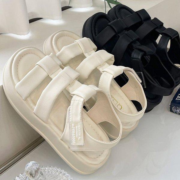 [シューズ] ビーガンレザー 厚底 女性 レディース 夏 ストラップ サンダル 4cm/2カラー sjcc-249