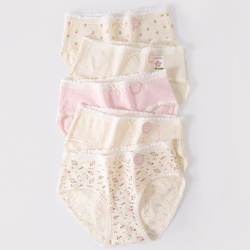 【1点ご購入 で10点プレゼントいたします】純綿レディースパンツ純綿股間学生リボン小花レースウエストミッドウエスト通気三角パンツ