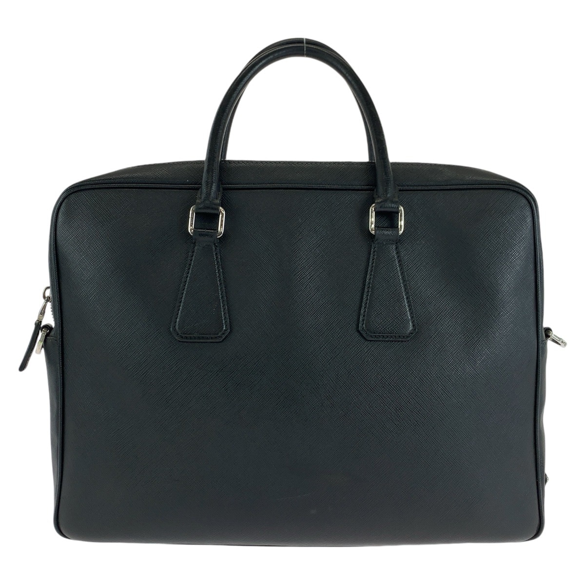 美品 サフィアーノ 三角ロゴプレート ブラック 黒 シルバー金具 レザー ビジネスバッグ ブリーフケース メンズ 407535