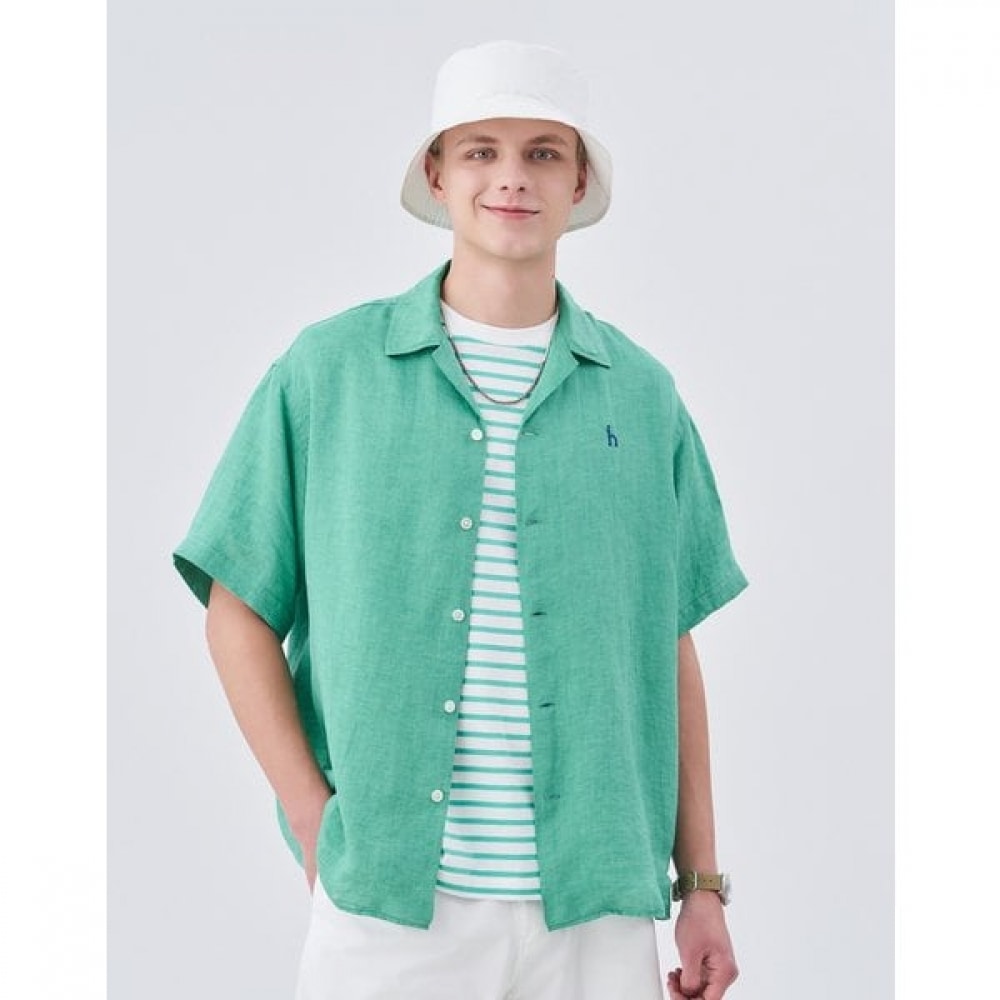 [24SS] グリーンリネンオープンカラーショートスリーブシャツHZSH4B506E2