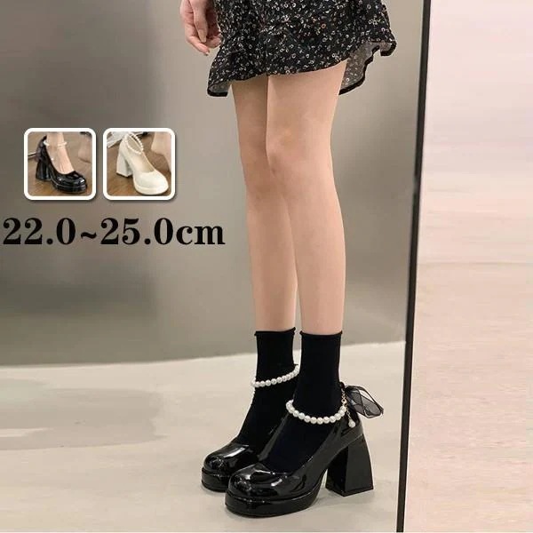 春ロリータ 厚底 ロリィタパンプス ゴスロリ おでこ靴 ロリィタ靴 レディース 大人 可愛い 女の子 リボン付き 日常 文化祭 イベント 美脚 お茶会 通学