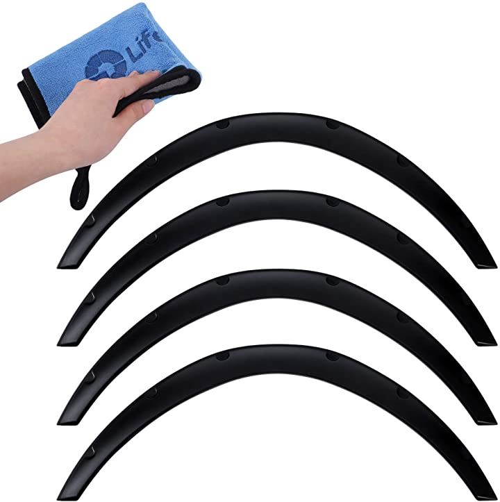 互換品 オーバーフェンダー 汎用 4枚 PP製 艶消し 黒 マットブラック ハミタイ対策 極太タイヤ 旧車 洗車用タオル付き(黒, 中サイズ4枚)