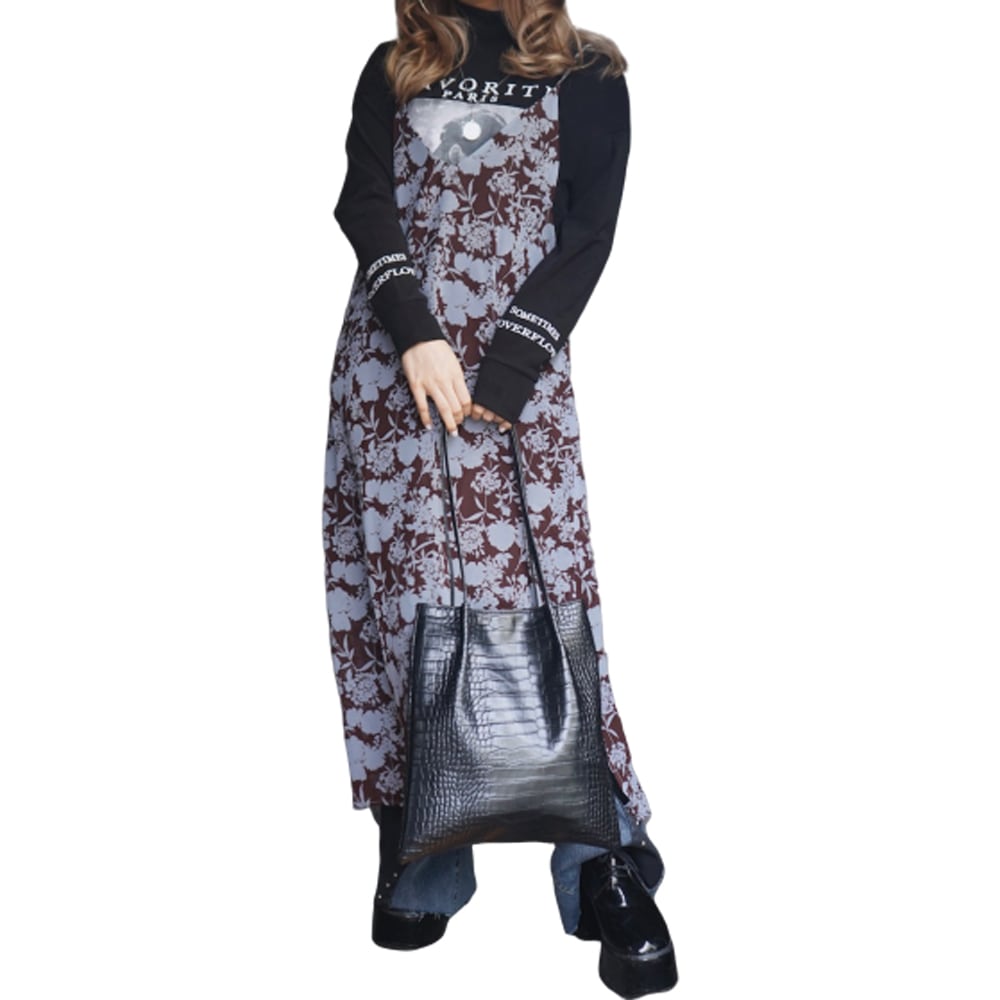 One Color Flower Cami-Onepiece (blue-brown) A,D,G レディース