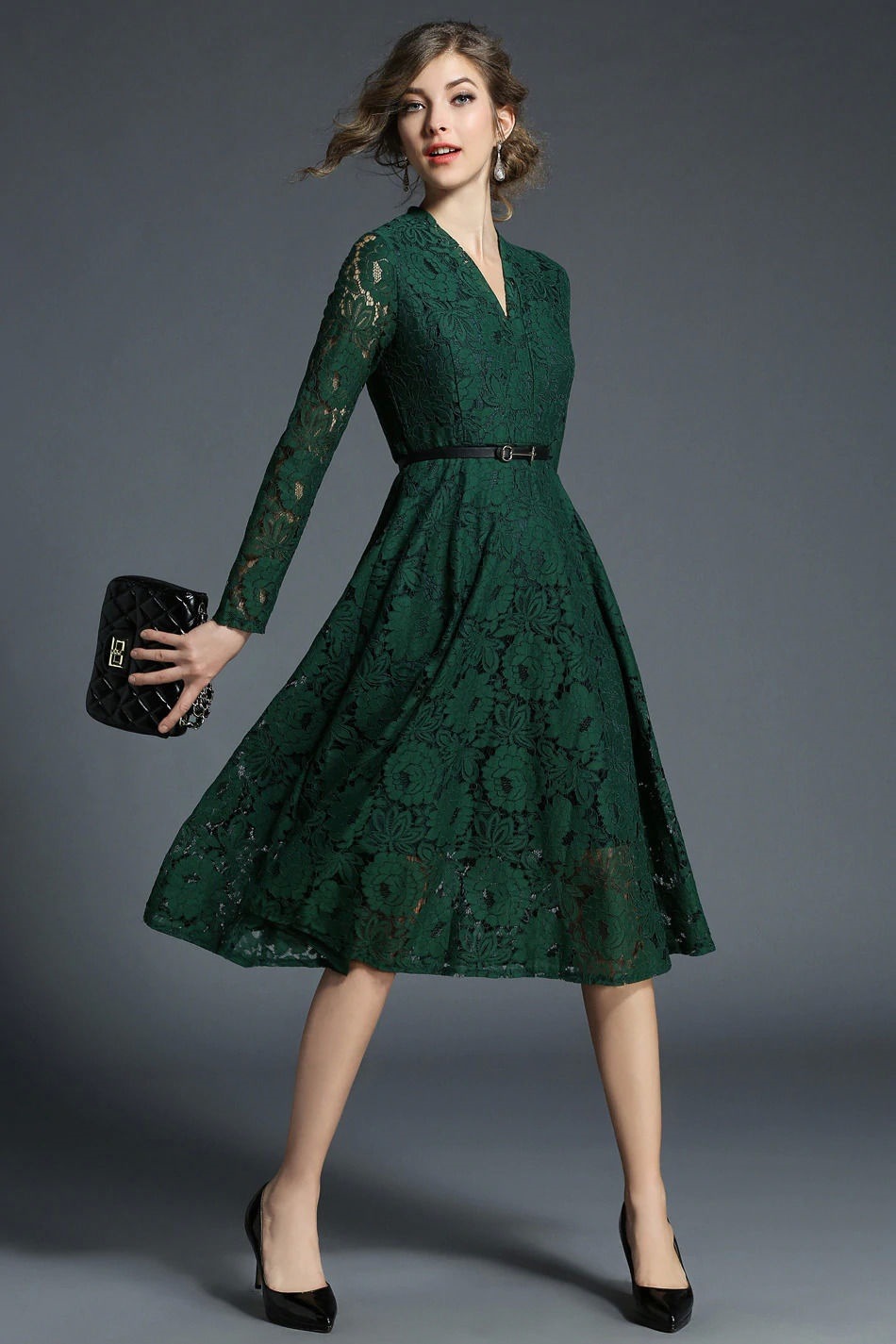 最も信頼できる Vネックレースワンピース 大きいサイズ 緑 グリーン ドレス 謝恩会 二次会 お呼ばれ 結婚式 ドレス サイズ S Sindsepers Org Br