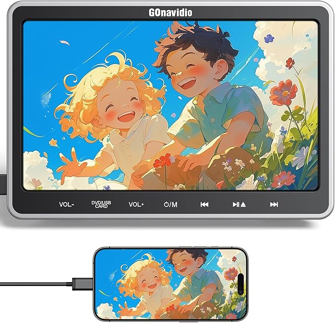GOnavidio 10.1インチ ヘッドレストモニター スロットイン HDMI入力 スマホ同期 車載 dvdプレーヤー リージョンフリー レジューム CPRM 1080P スピーカー内蔵 USB S