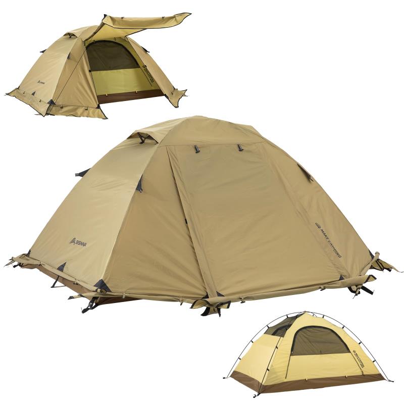 BISINNA テント 1人用 2人用 4シーズン 冬用テント キャンプ アウトドア スカート付き ツーリングドーム 広い前室 夏 防風 防寒 3000mm耐水圧 収納袋付き コンパクト メッシュ窓