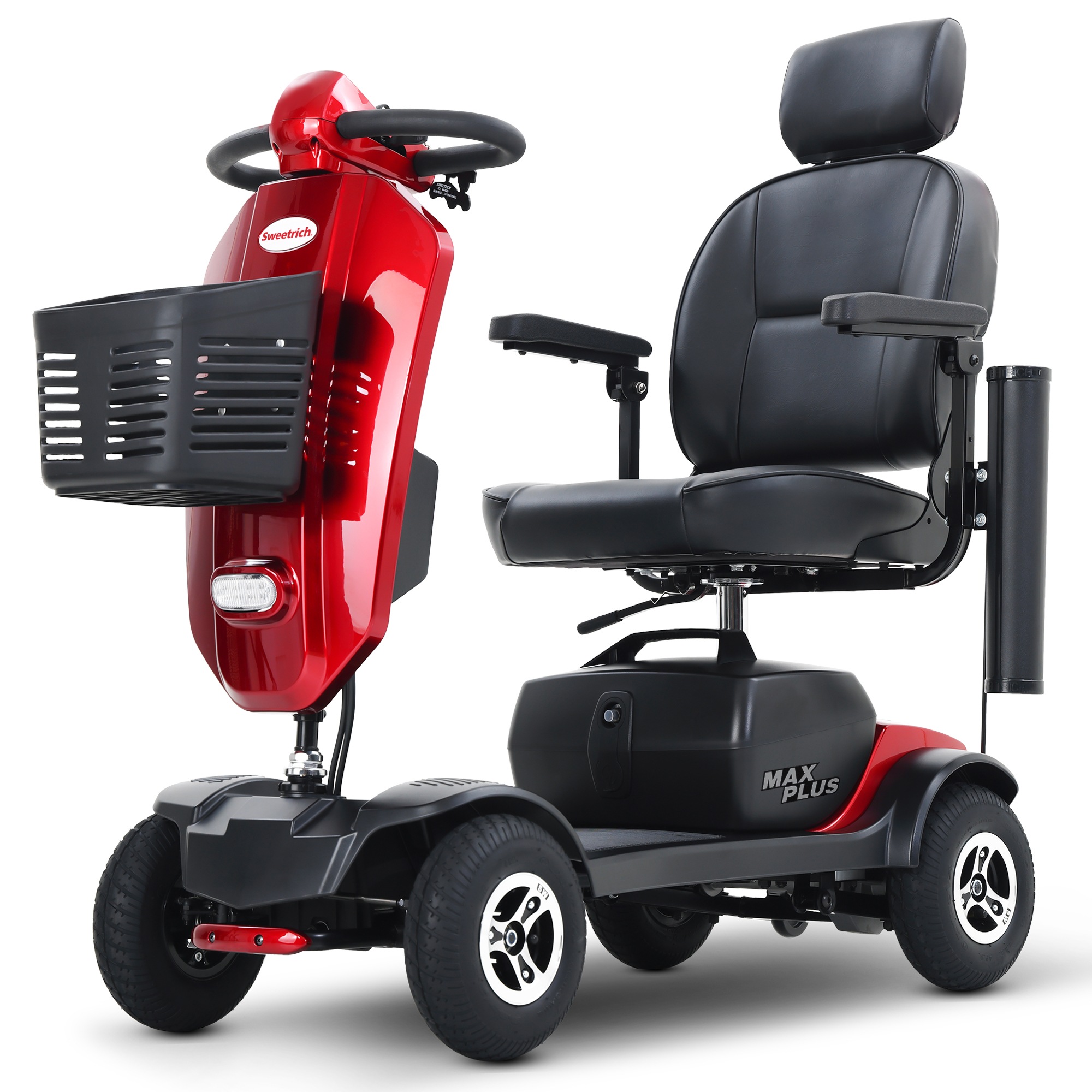 【期間限定特価】高齢者向け電動モビリティスクーター300W モーター136KG の積載量25KM の長距離360 回転ヘッドレストシート運転免許証は不要-MAX PLUS RED