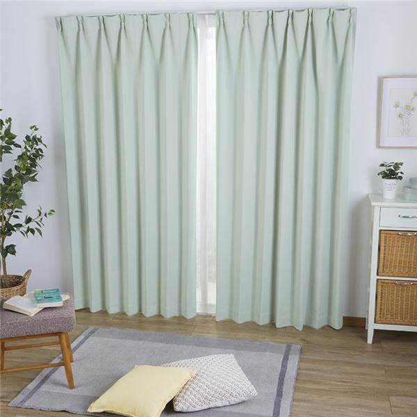プルット ドレープ カーテン 約幅200cmx丈230cm グリーン 1枚