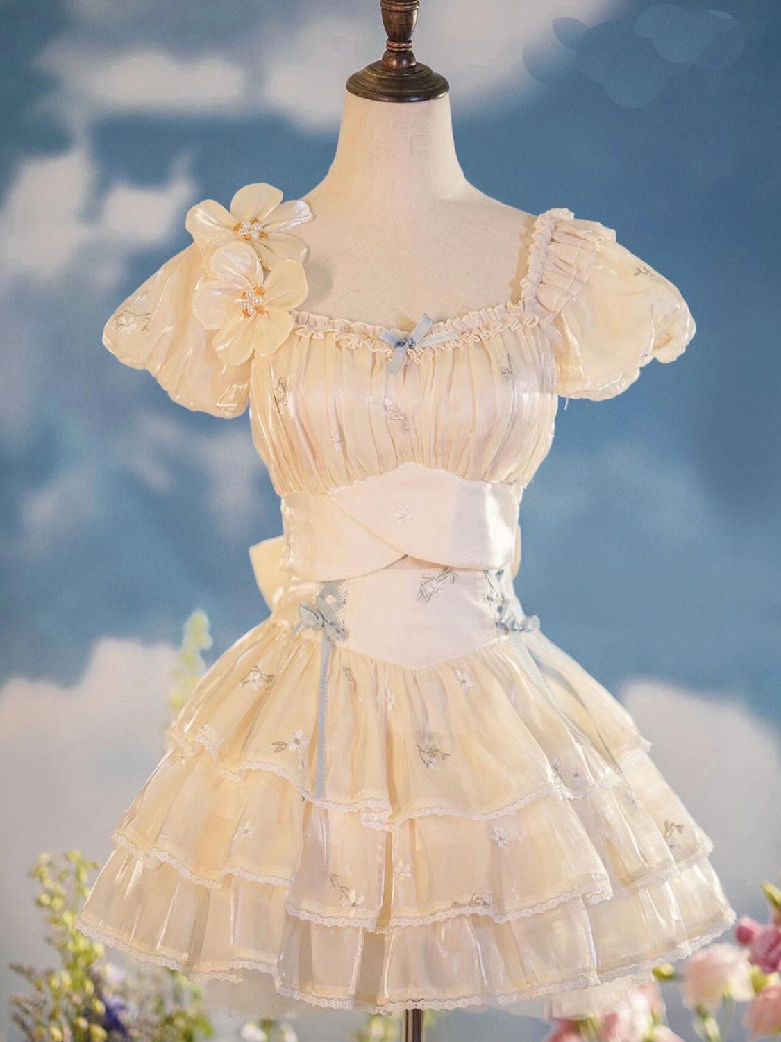 ロリータ フリル バレエ風 背中を見せる リボンの上着 バースデードレス セットロリータ ロールプレイング